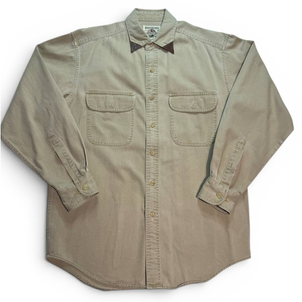 Vintage Banana Republic Safari Shirt Men’s Small Beige Long Sleeve 100% Cotton